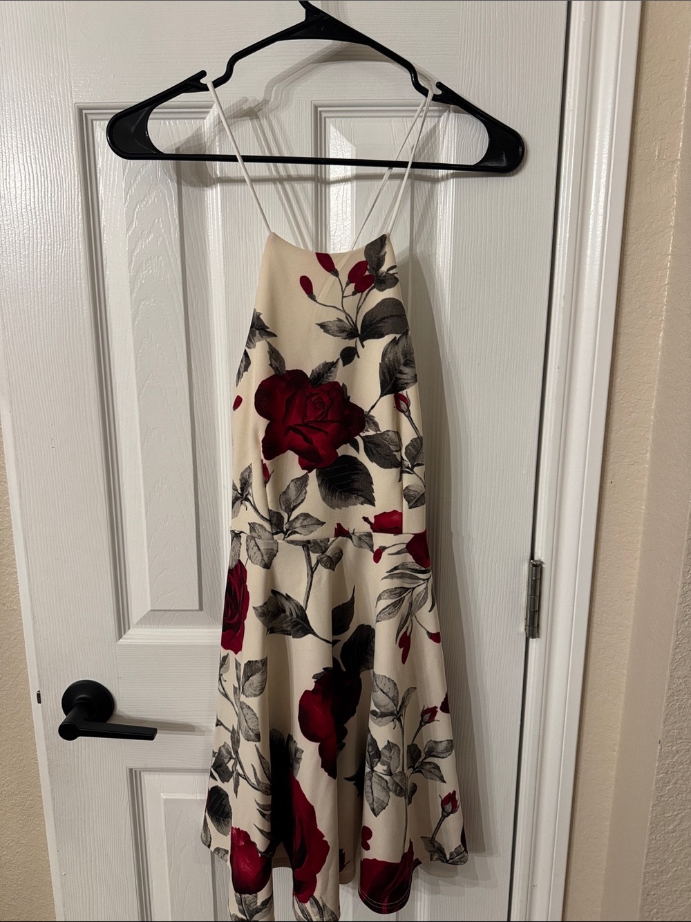 Papaya Cream Mini Dress with Red Rose Print
